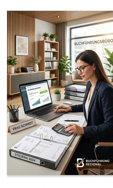 Buchführungsbüro – Fachfrau am Schreibtisch